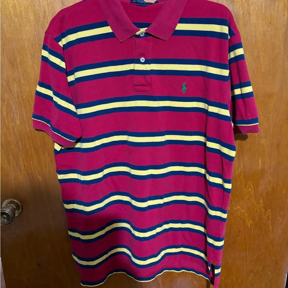 Ralph Lauren Red Polo with Yellow and Navy Stripes - Picture 4 of 5